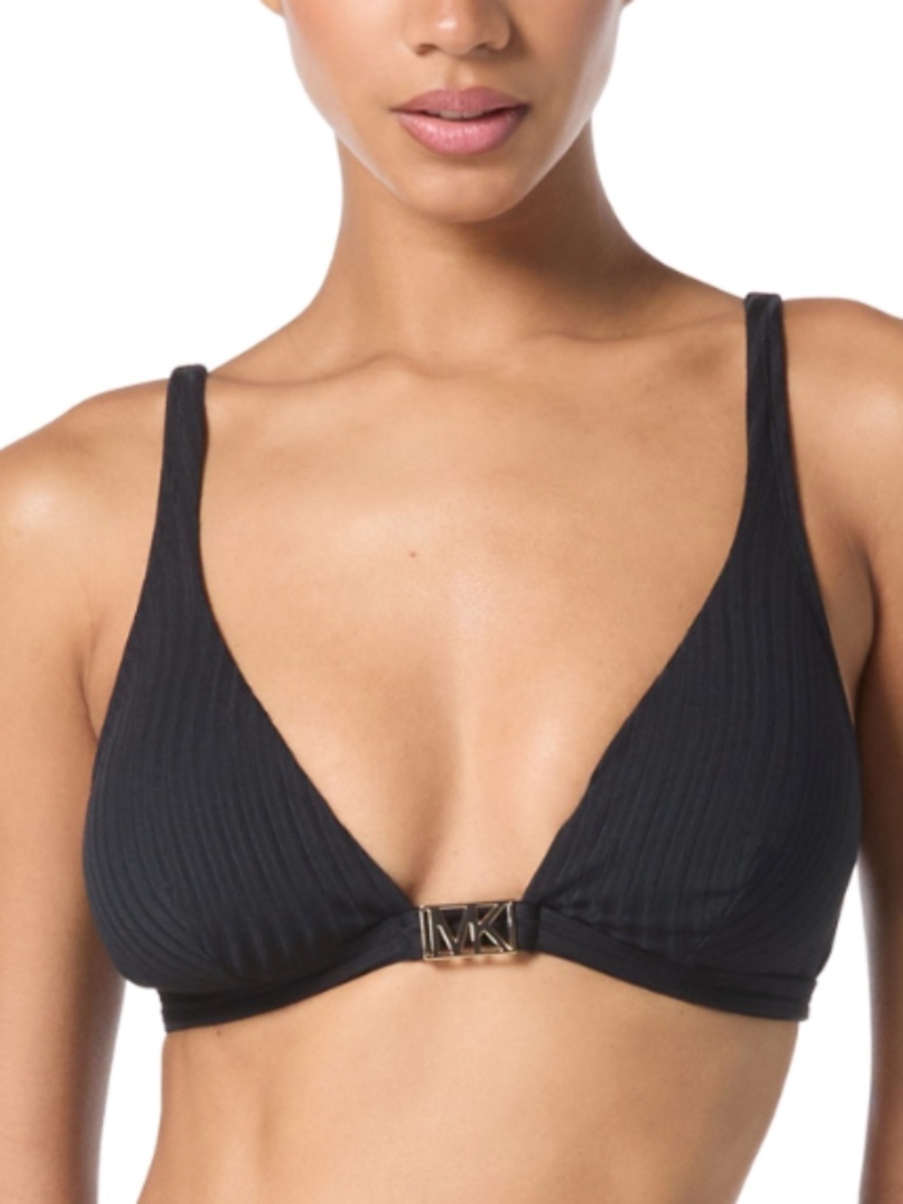 Michael Michael Kors Ribbed Hardware V-Neck Bikini Top Swimsuit Size XS 12244